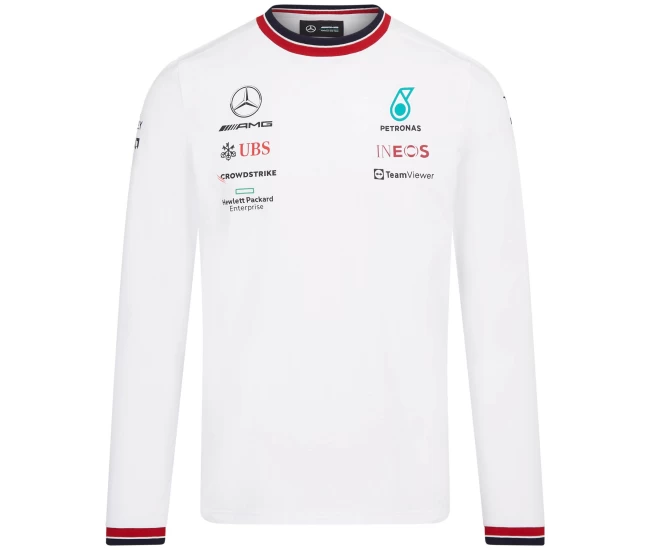 Men Mercedes AMG Petronas F1 2022 Team Long Sleeved T-Shirt White